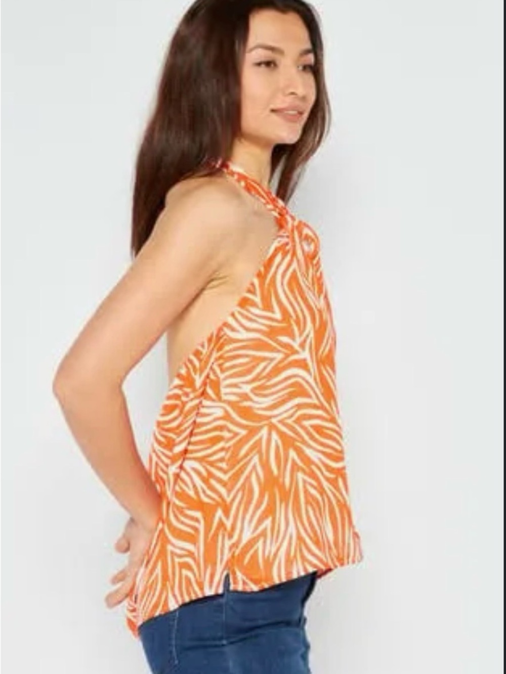 NWT Vince Camuto Sunset Orange Zebra Stripe Halter Top size Med - Picture 7 of 8